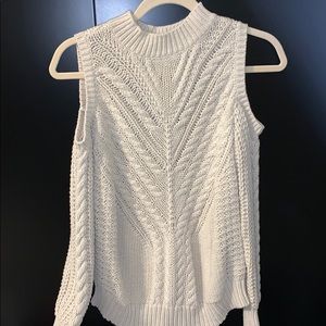 Aero Solid Cable-Knit Cold Shoulder Sweater